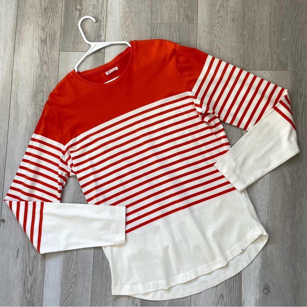 Orlebar Brown Striped Colorblock Long Sleeve Sweater Orange Cream (large) preppy